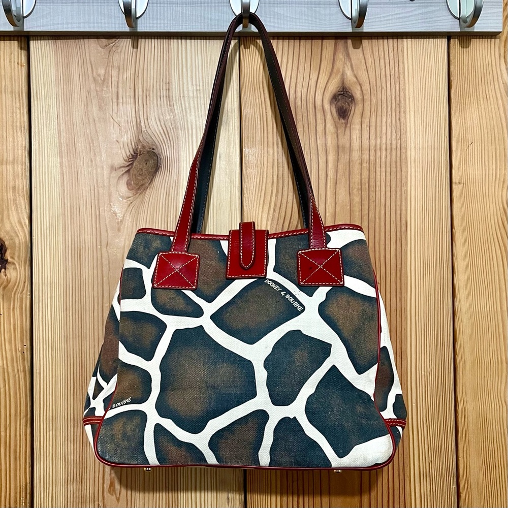 Dooney & Bourke Giraffe Print Satchel – Red Leather Trim, Vintage Style - Picture 6 of 16